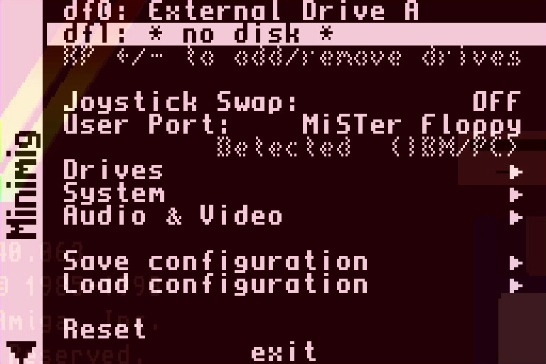 MiSTer Minimig Screen - MiSTer Floppy Selection