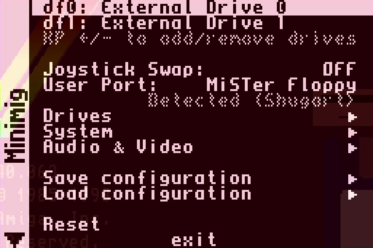 MiSTer Minimig Screen - MiSTer Floppy Selection Shugart Mode
